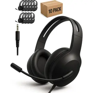 10 Pack  Headphones with Microphone, Djustable & Durable School Headphones 3.5mm Jack, Comfortable Over-Ear Headphones for , Black