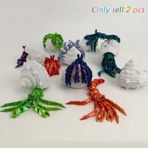2pcs 3D Printed Realistic Hermit Crab Models, Detachable Jointed Figurines, Indoor Outdoor Desktop Decor, Perfect Gift for Friends Family