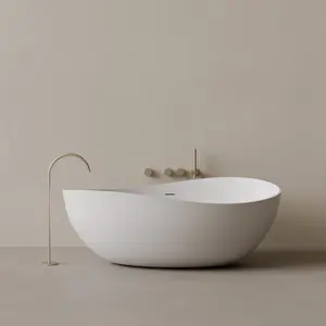 72" x 44" Oval Solid Surface Stone Resin Freestanding Bathtub