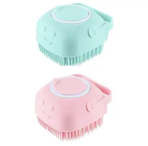 Pet Bath Brush for Dogs & Cats, Silicone Massage Grooming Supplies with Shampoo Dispenser, Ideal Pet Bath Accessories