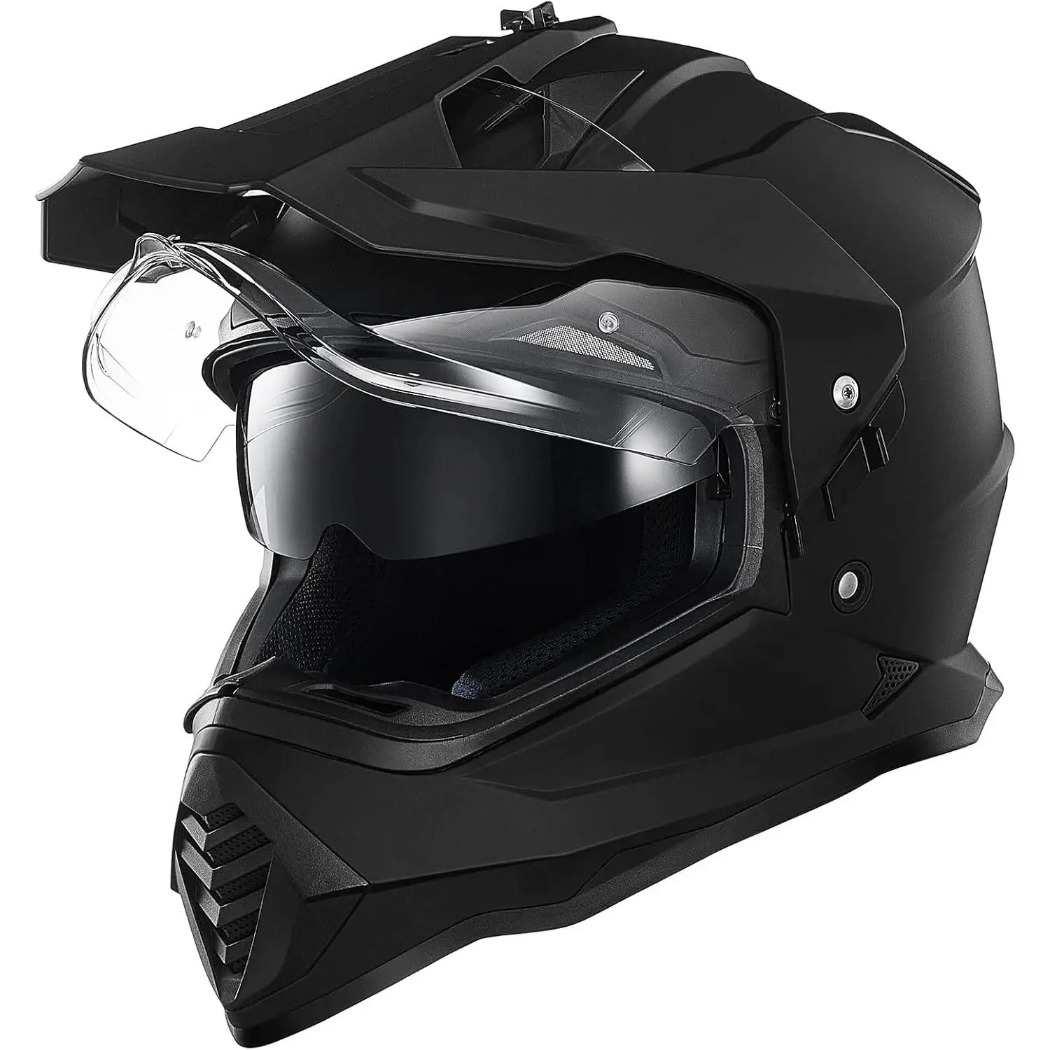 WS902 Dual Sport Adventure Motorcycle Helmet - Pinlock 30 Compatible Sun Visor, ABS, EPS Foam, Meets FMVSS-218 & DOT Safety Standards (Matte Black, L)