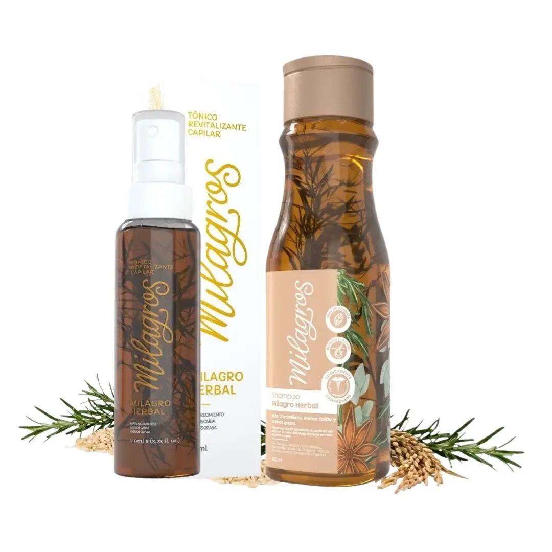 Milagros Hair Tonic Set - 2-Pack 110ml Ginger & Rosemary Herbal Tonics, 450ml Herbal Shampoo for Anti-Dandruff, Oil Control, Dry Scalp Support, Gentle