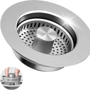 3 in 1 Kitchen Sink Drain Strainer and Stopper Combo,304 Stainless Steel Pop-up Kitchen Sink Stopper,Anti-Clog Kitchen Sink Bounce Core Strainer Basket Filter for US Standard 3-1/2'' in Drain （1）