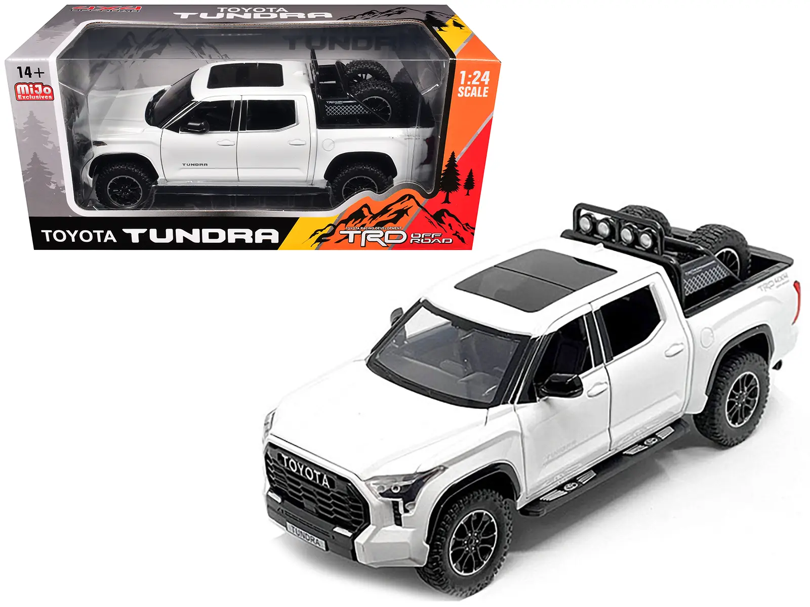 2023 Toyota Tundra TRD 4x4 Pickup Truck White Metallic with Sunroof and Wheel Rack 1/24 Die Cast Model Car