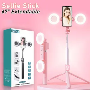 IMOLI Upgraded 67-Inch Telescopic Multi-Function Mobile Phone Selfie Stick With Dual Fill Light, Built-In Tripod And Wireless Remote Control
