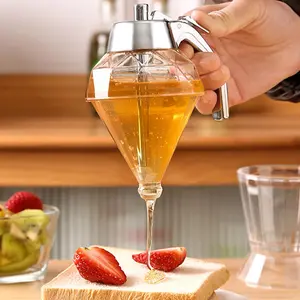Honey Squeeze Bottle Jar, Diamond Look Honey Container, Transparent Syrup Dispenser with Stand, Oil Soy Sauce Vinegar Jug, Kitchen Storage