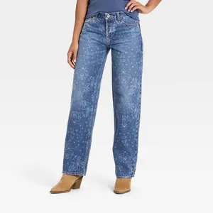Women's Low-Rise Bandana Baggy Jeans - Universal Thread Medium Wash 10