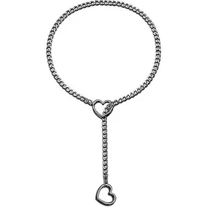 Eloria Jewelry B Heart Slip Chain Necklace Punk Cuban Long Necklace Jewelry for Women Stainless Steel Adjustable Lariat Y-Necklace Heart Locker Necklace 24inch Length