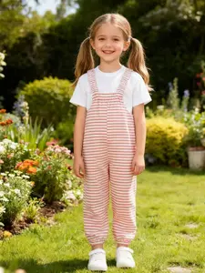 Spring & Fall New Style Girls' Striped Bib Pants Toddler Outfit, Fashion Casual Versatile Cute Design, Perfect for Baby Daily Wear