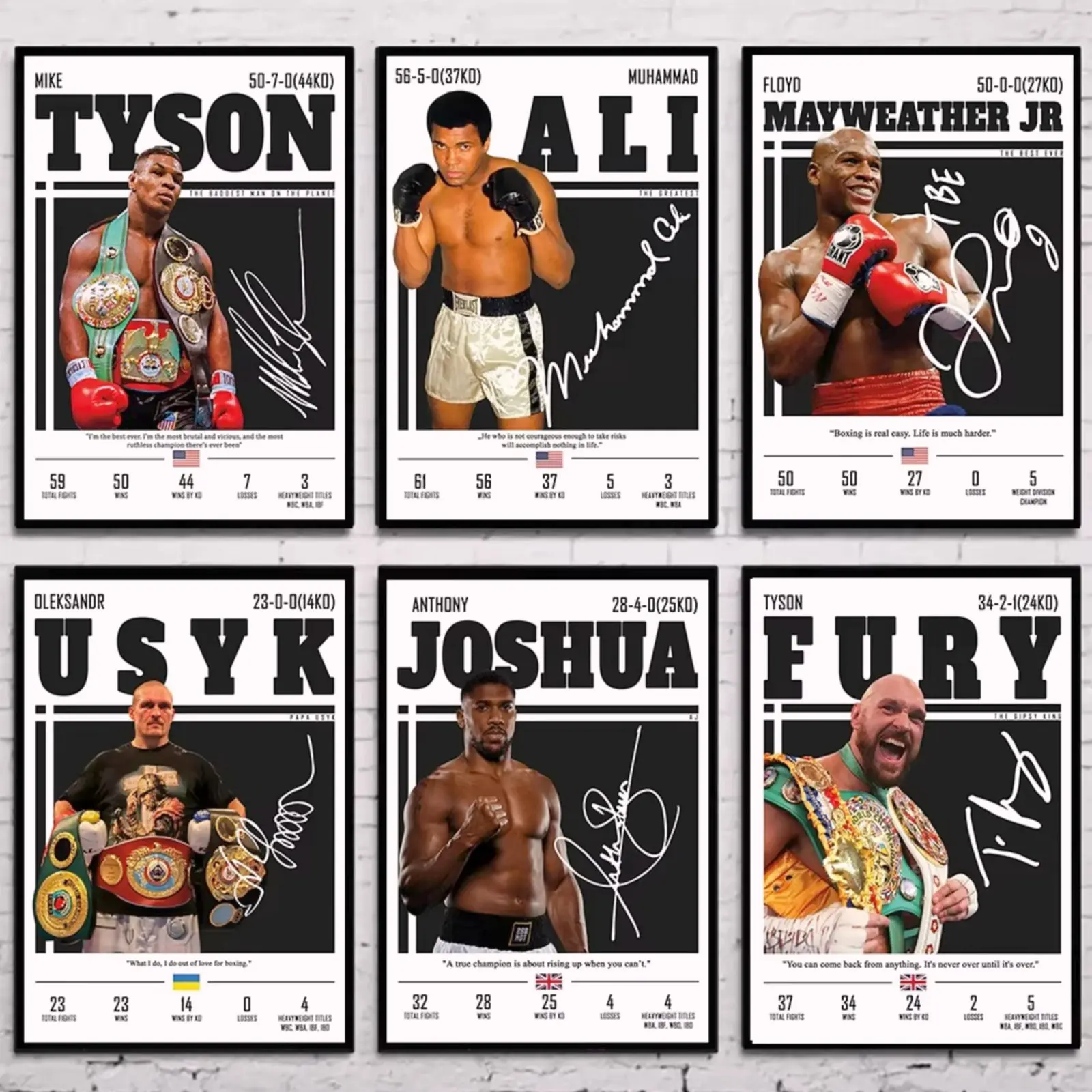 Set of 6 Boxing Legends Boxer Picture Premium Wall Art Poster Unframed HD Print Home Office Decor Unique Trendy Gift
