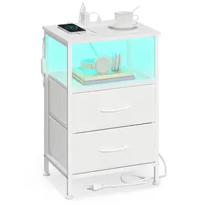SONGMICS BELLAH Collection - Nightstand with Charging Station and App-Controlled Adjustable LED Lights, Bed Side Table, Bedroom