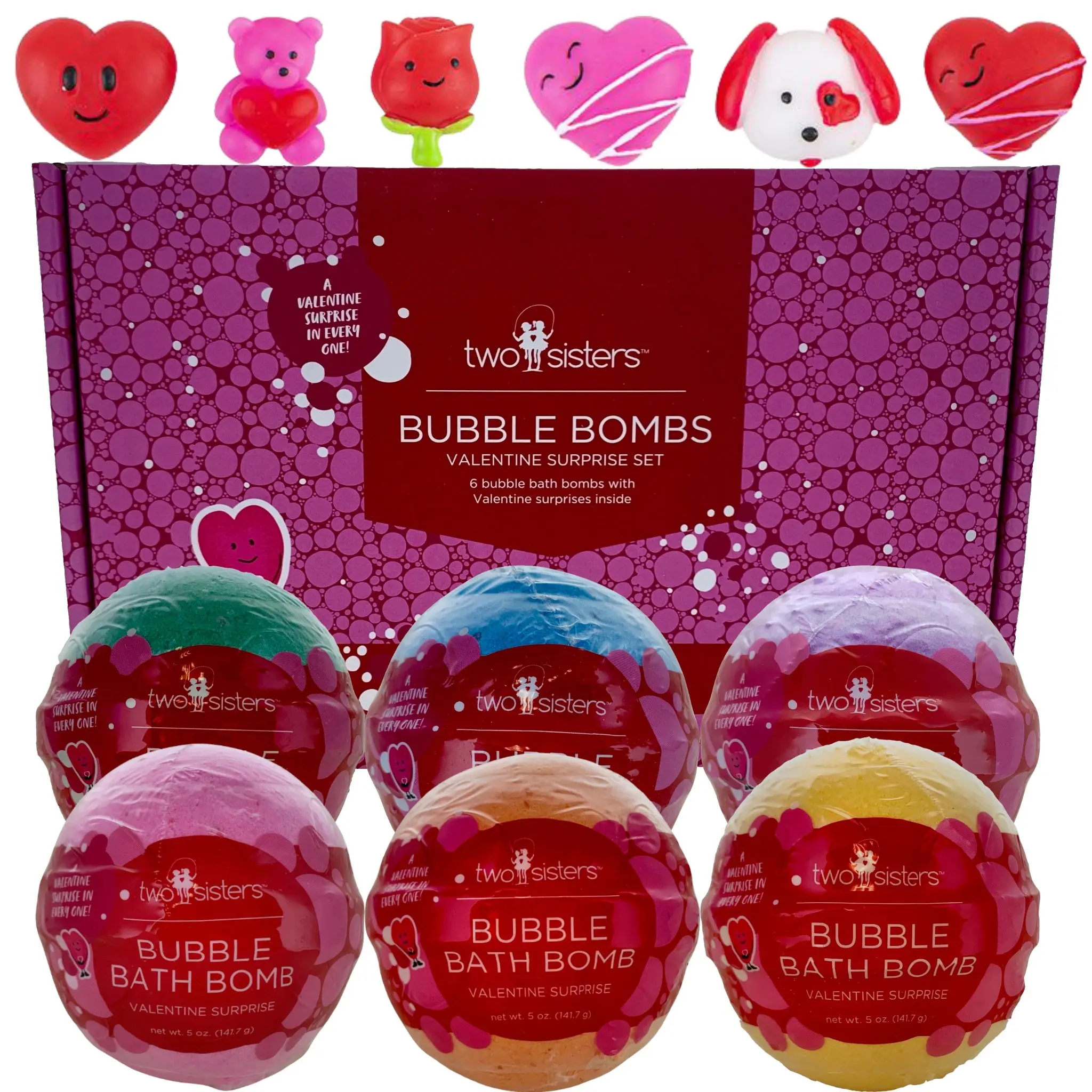 Valentine Surprise Bath Bombs (6 Pack) - Beauty Products, Body Care Bath & Shower Fizzies with Berry, Grape Scents, Bubbles