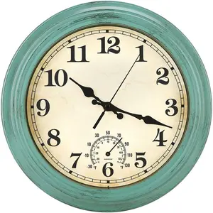 12 Inch Indoor/Outdoor Retro  Wall Clock with ,  Operated Silent Non Ticking Quartz Clock Wall Decorative for Kitchen/Bedroom/Living Room/Bathroom/Patio-Olive green