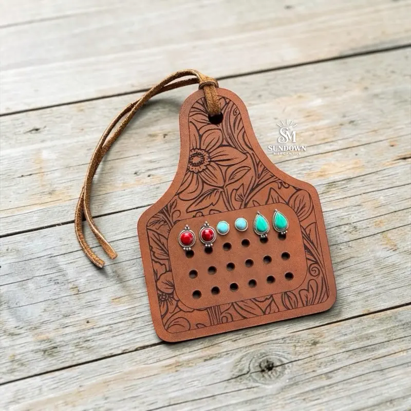 Western Leather Earring Holder | Genuine Leather Earring Holder | Handmade Cowgirl Gift | Everyday Carry | Tooled Design