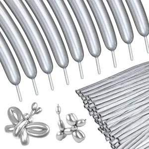 Silver Metallic 260 Long Balloons 100 Pack Modeling Long Magic Balloons Shiny Latex Diy Animal Balloon For Birthday Wedding New Year Festival Party Decoration (Silver Twisting Balloons)