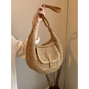 Fashionable Straw Bag, Large Capacity Shoulder Bag for Daily Used, Casual Trendy Versatile Daily Commuting Bag, Girl Fashionable Shopping Bag, Elegant Commuter Bag