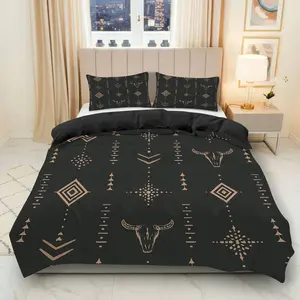 3PCS Duvet Cover Set, 1 Duvet+2 Pillowcases(Without filler), Bohemian Southwestern Tribal Geometric Bull Skull theme, Christmas bedding set, Stylish Comfortable Durable Suitable for decoration Bedroom Living Room Guest Room Hotel.