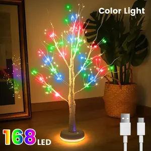 VASTFIRE 168 LED Birch Tree Lights ColorLight with 24 Flexible DIY Branches 1200mAh Rechargeable Battery USB Type-C Power 8-10H Timer for Christmas Thanksgiving Holiday Home Bedroom Decor