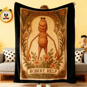 Robert Help Marcus The Worm Blanket,Funny Meme Rigatoni Pasta Blanket,Marcus The Worm VR Chat Blanket,Floral Pattern Blanket,Goofy Decor