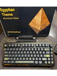 Egyptian Theme Wireless Keyboard Full Set with Fidget Tool and Desk Mat Aluminum Base Pyramid Design for Themed Setup
