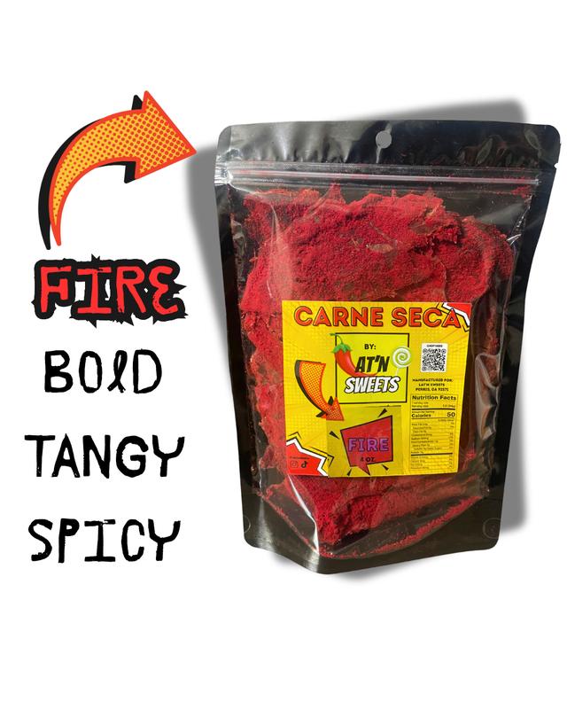 Latn Sweets Mexican Carne Seca: FIRE & TANGY 4 oz - Bold Tangy Spicy Beef Jerky Snack High Protein Dried Beef Jerky Variety