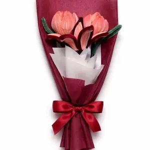 Handmade Pipe Cleaner Flower Mini Bouquet with Elegant Red Bow - Perfect Valentine’s Day Gifts for Loved Ones