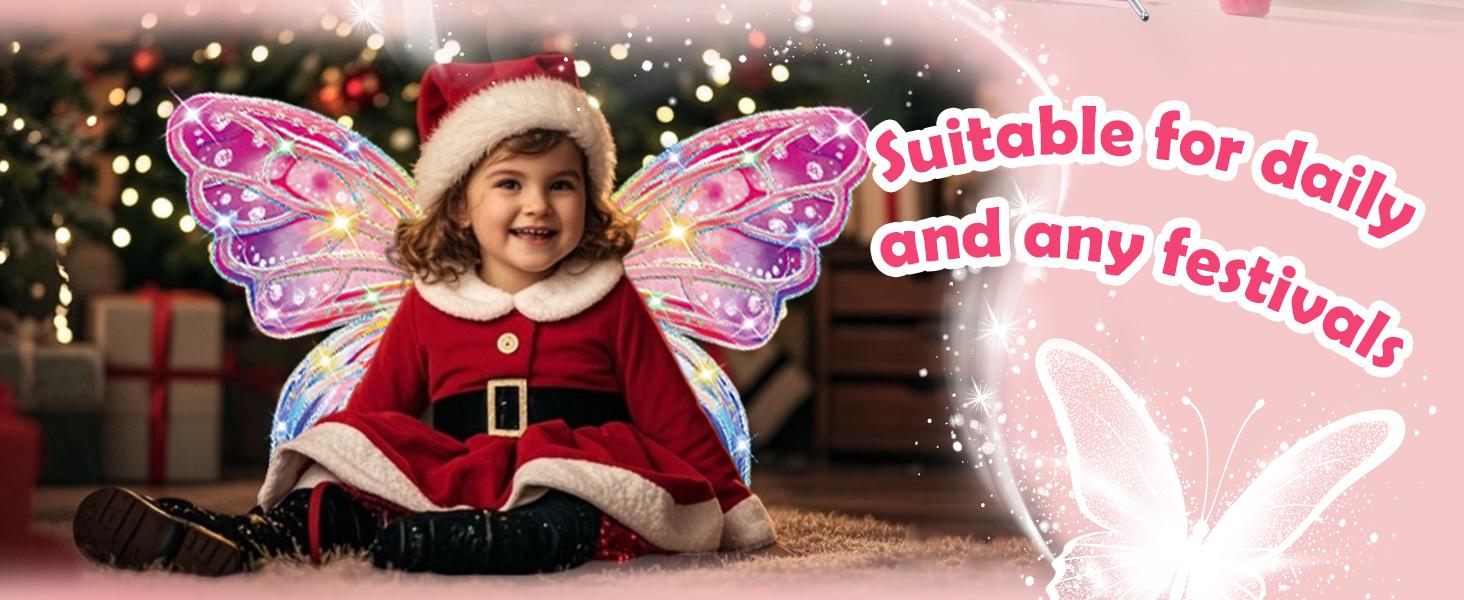 Light Up Fairy Wings for Girls - LED Butterfly Wings with Music for Kids Aged 3–8+ Costume, Birthday Christmas Party Costume Pretend Play Princess Dress Up Toys for Girls