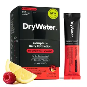 DryWater Complete Daily Hydration + Nutrition Powder - 6 Electrolytes, 5 Vitamins, 1 Amino Acid. Nothing Artificial, Real Fruit, No Added Sugar, Vegan, Gluten Free (12 Stick Packs)