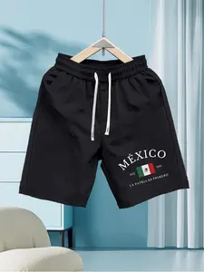 Patriotic Mexico Est.1821 Fashion Casual Shorts for Men, Lightweight Drawstring Casual Bottoms for Summer, Fitted Design for All Seasons