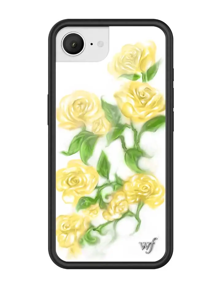 Yellow Roses | Limited Edition Trendy Collab iPhone Case | Raised Protective Black Bumper | Women Owned Small Business | Vibrant Yellow Roses White Background Colorrful Green Bright Light | Safety Casing Protective | Gift for Her