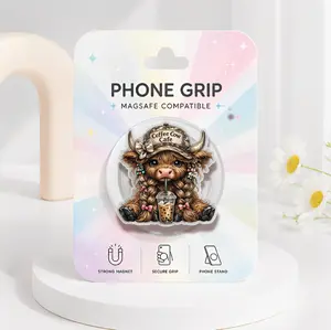 Cute Highland Cow Phone Grip MagSafe, Coffee Addict Iced Coffee Phone Holder, Western Cow Gift for Her, Coffee Highland Cow Griptok