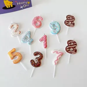 3D Simulated Donuts Plastic Number Candles - 0-9 Sugarflake Texture, Cake Insert Decoration Tool, Photo Prop, Anniversary Festive Party Ornament