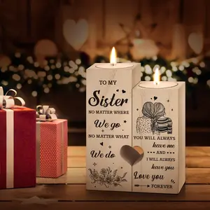 Christmas Sister Gifts Wooden Heart Shaped Candle Holder, 1 Pcs Slogan Graphic Candle Holder without Candle, To My Sister Themed Pattern Decor Candle Holder, Home Decor, Gift for Sister, Interior Decoration Accessories