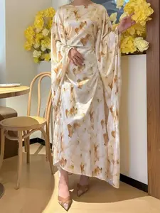 Classic Elegant Luxury Warm Color Drawstring Waist Gentle Seductive Party Casual Women's Maxi Abaya Dress, One Piece Long Robe for Ladies, Date Night, Evening Wear, Seasonless, Chic, Event Wear, Simple Style
