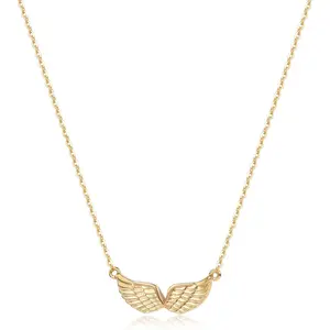 MEVECCO Gold Angel Wings Pendant Necklace, 18K Gold Filled, Dainty Minimalist for Women