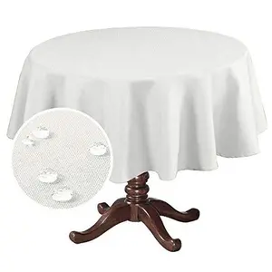 Linen Textured Table Cloths Round 70 Inch Premium Solid Tablecloth Spill-Proof Waterproof Table Cover for Dining Buffet Feature Extra Soft and Thick Fabric Wrinkle Free, Ivory