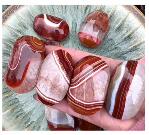 Beautiful Large Carnelian mixed w/ Quartz Palm Stones Free Gift Wrap