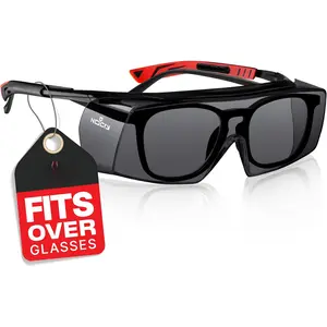 Tinted Safety Glasses Over Eyeglasses for Men and Women with Anti Scratch Wraparound Lenses -- UV400 and ANSI Z87 Certified -- Adjustable Temples with Anti-Slip Tips -- Great for Shooting
