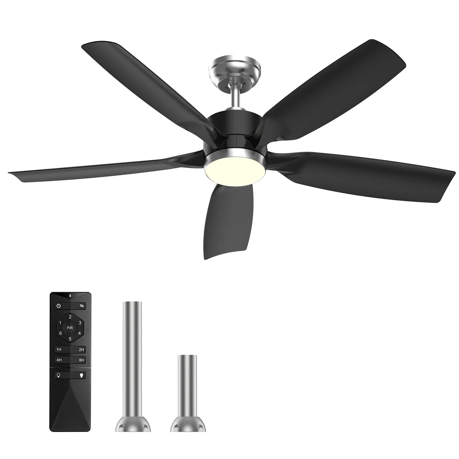 Ceiling Fans with Lights, Large Indoor Ceiling Fan with Remote Control, Flush Mount, Reversible, 3CCT, Dimmable, Quiet, Black Ceiling Fan for Indoor O