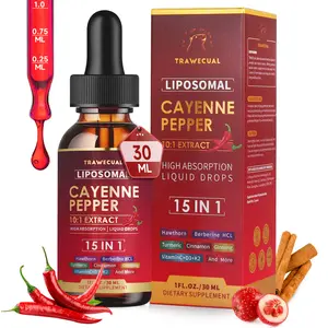 15-in-1 Liposomal Cayenne Pepper Liquid Drops with Berberine, Beet Root, Ginseng, Turmeric, Vitamin D3 K2 C | Promotes Blood Flow, Energy Vitality & Digestive Function, 30ml Non-GMO Dietary Supplement Metabolism Boost Healthcare Fitness