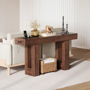 63 Inch Narrow Entryway Table with Power Outlet, USB & Type-C Ports, Extra Long Sofa Console Table for Hallway & Living Room Modern Geometric Print Girls Vanity Set dining coffee sand espresso stand gaming desks Mirrored Crystal Diamonds booth