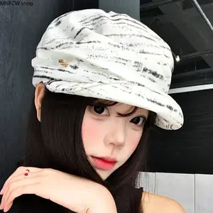French-Style Striped Pleated Beret | Retro Newsboy Painter Hat, Aesthetic Summer Face-Slimming Cap for Elegant Daily OOTD