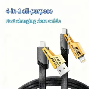 2-Pack 65w Mech Quad-In-One Data Cable, Fast Charging Pd27w, USB-C for Apple Huawei Android, Car Charger, Universal Compatibility