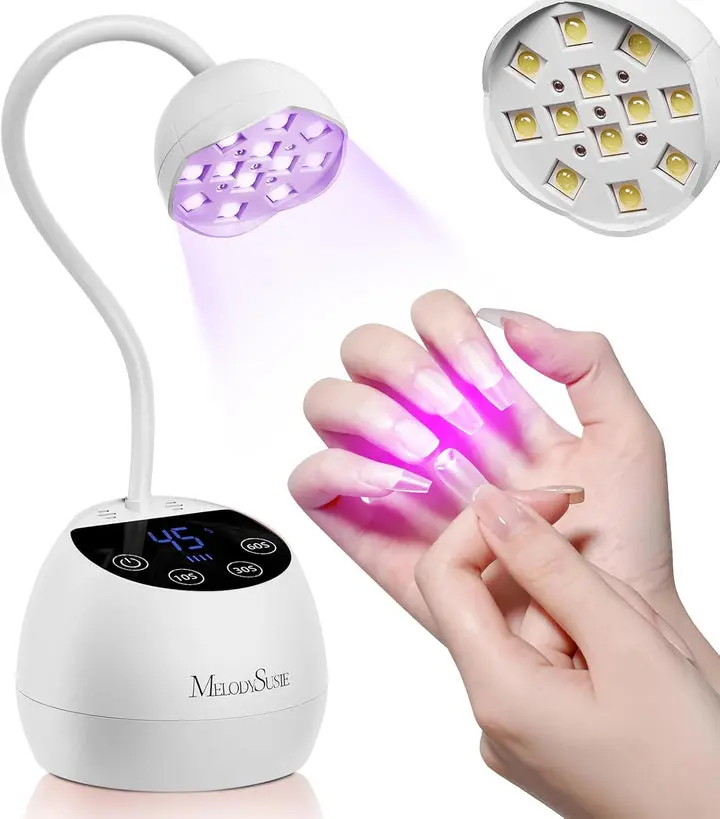 MelodySusie Gooseneck Cordless UV Nail Lamp P-ArtM2 Light for Nail Tips | 360°Angle,Rechargeable Fast Curing,4 Timers Cures,12W,1500mAh,Rhinestone Glue,Cat Eye,Solid Nail Glue Gel,for DIY at Home