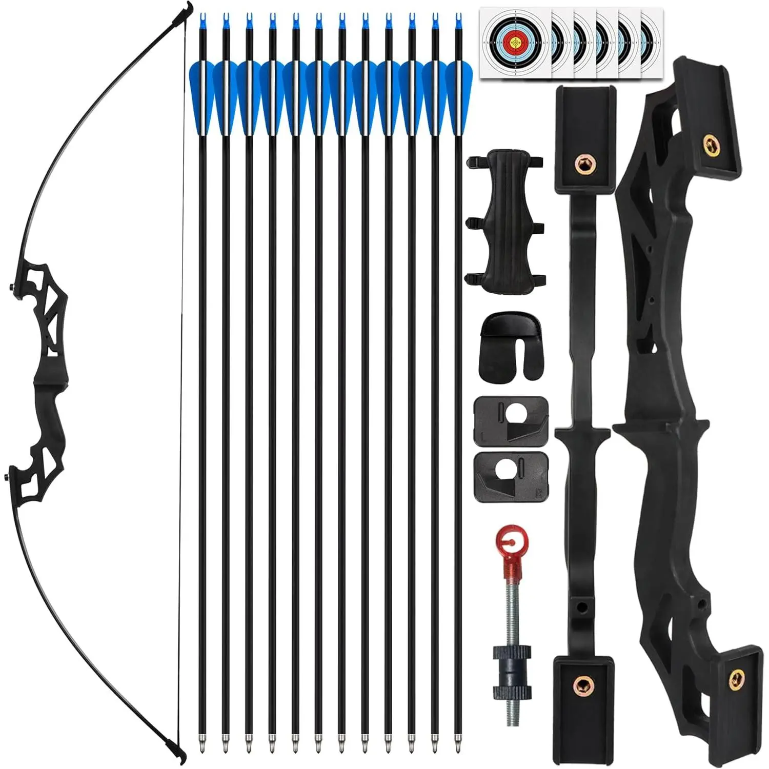 Right-Handed Adult Recurve Archery Complete Kit, 30-40lbs Basic Complete Set with Carbon Arrows & Accessories for Outdoor Target Practice, Archery Kit, All Seasons, Classic