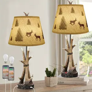 New Farmhouse Deer Antler Table Lamps Living Room 3 way Dimmable Indoor lighting