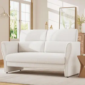 33.5/57" Modern Loveseat Sofa, Boucle Small Couch with High Backrest and Removable Lumbar Pillows, Easy Assembly, Upholstered Comfy Sofa for Living Room, Bedroom, Office