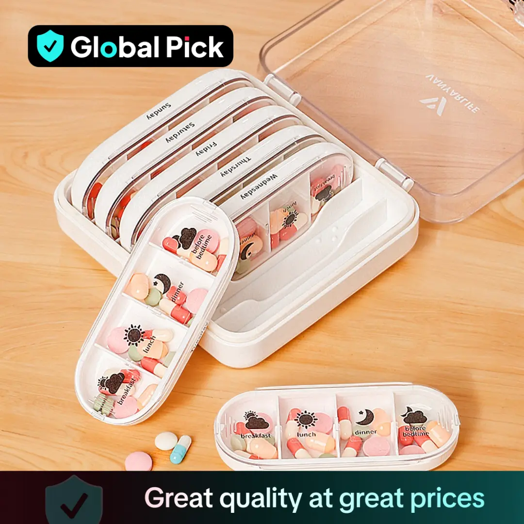 Large Capacity Pill Storage Box, 1 Set 7-day Weekly Pill Organizer, Dust Proof Pill Storage Box for Home Office Travel School