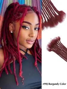 Extensions 100% Human Hair burgundy 0.8cm Width 10Strands Dreadlock Extensions Full Handmade Permanent Human Hair Can Be Dyed Bleached Curled for Women Men