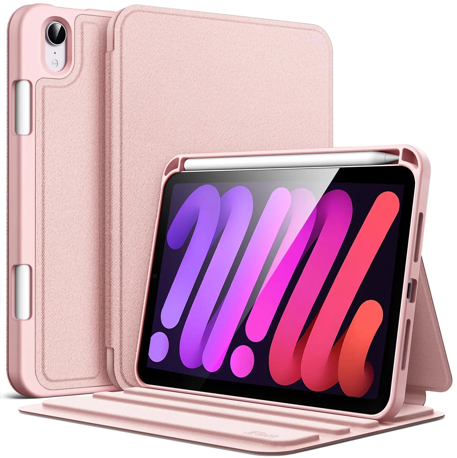JETech Case for iPad mini (A17 Pro, 2024 Model, 7th) / Mini 6 (2021 Model, 6th) with Pencil Holder, Slim Folio Stand Protective Tablet Cover, Multi-Angle Viewing